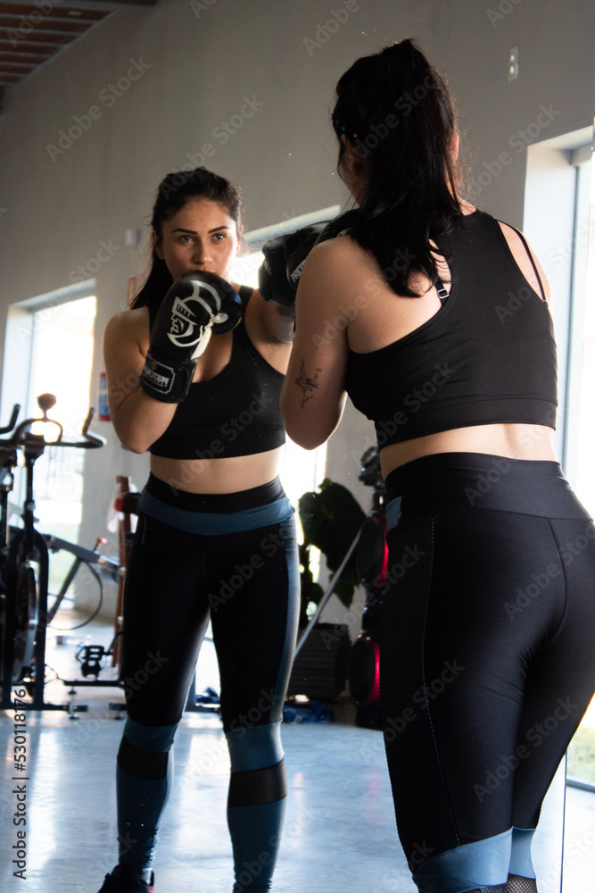 Obraz premium Beautiful brunette working out in a gym