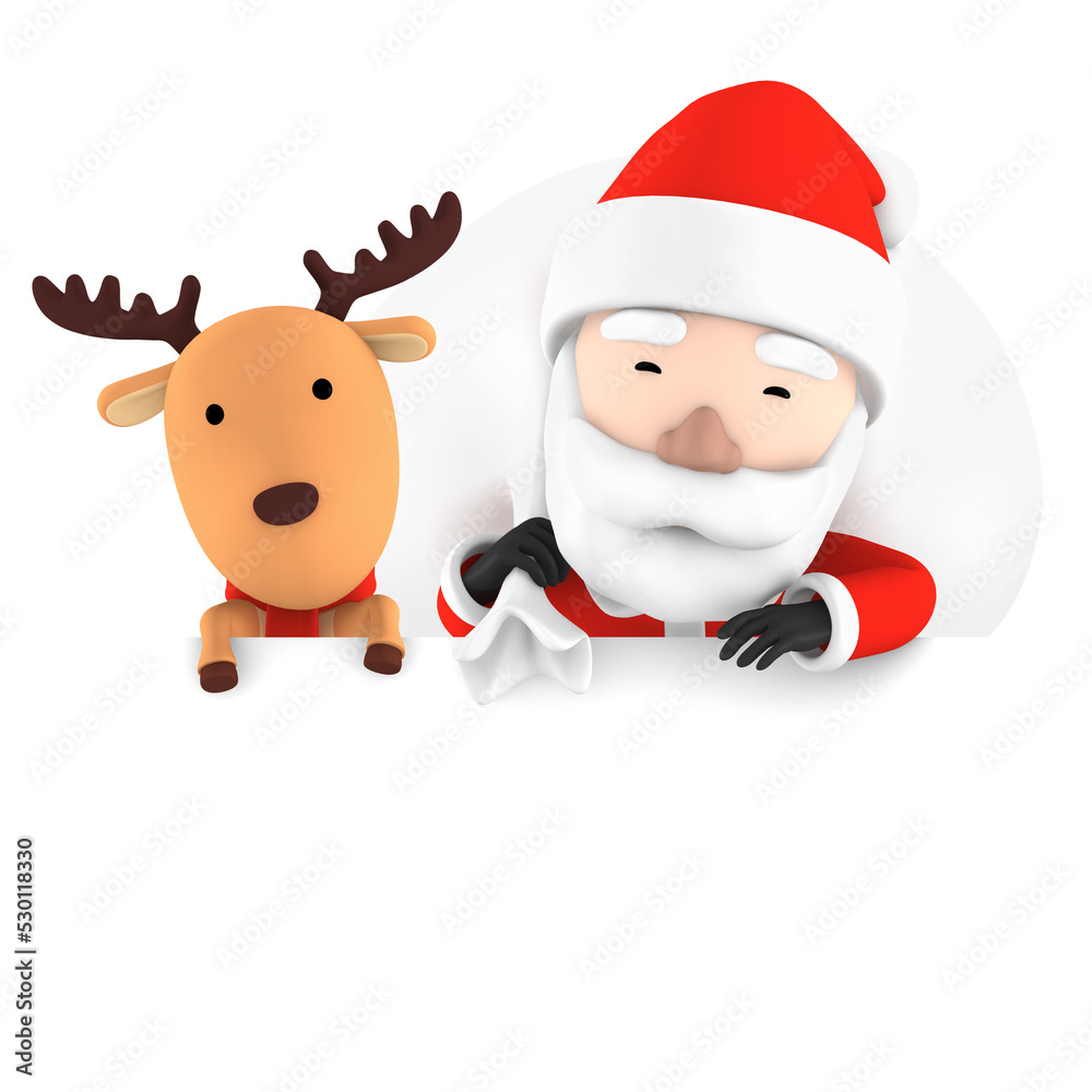 Santa Claus and reindeer on transparent background, 3D illustration Santa Claus and reindeer on transparent background, 3D illustration
