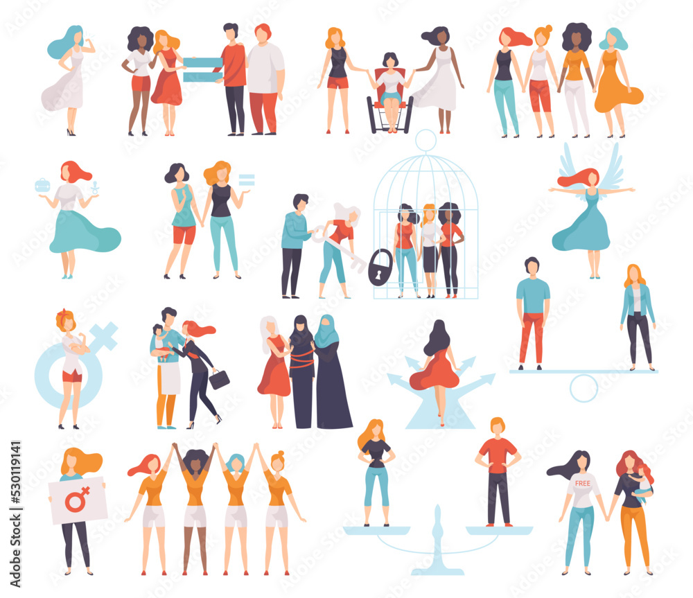 Man and Woman with Equal Right as Gender Equity Big Vector Set