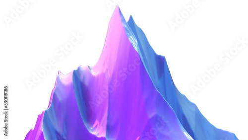 3d rendering clipart object. Futuristic landscape mountain in neon purple pink colors. Glossy geometric abstract png relief. Nature decoration. Cyber surreal element. Fantasy world