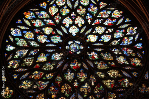 Stained glass rose window in Sainte-Chapelle royal chapel, Paris, France