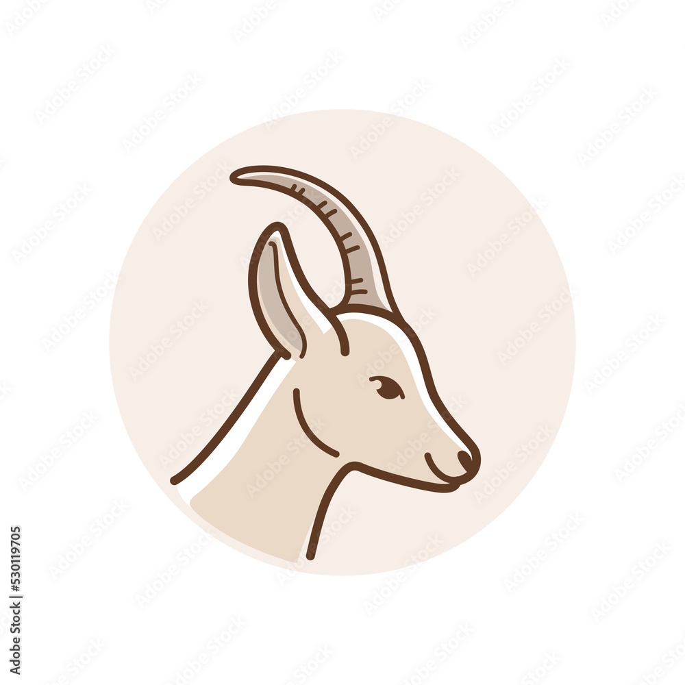 Goat head. llustration of domestic goat. Simple contour vector illustration for emblem and print. Goat head. llustration of domestic goat. Simple contour vector illustration for emblem and print.