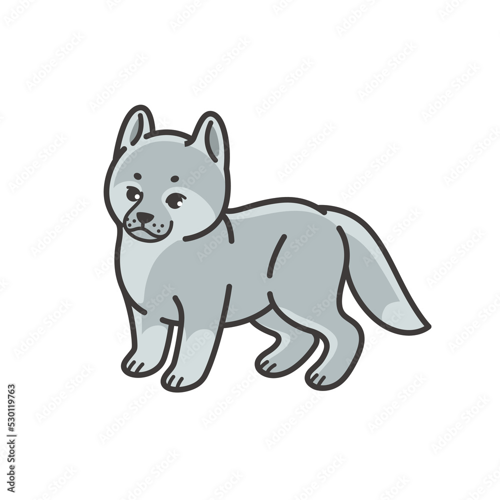 Cute wolf cub - cartoon animal character. Vector illustration in flat style isolated on white background.