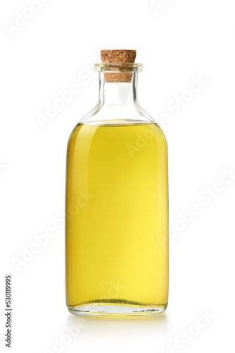 Bottle of virgin olive oil isolated on white background. Clipping path.