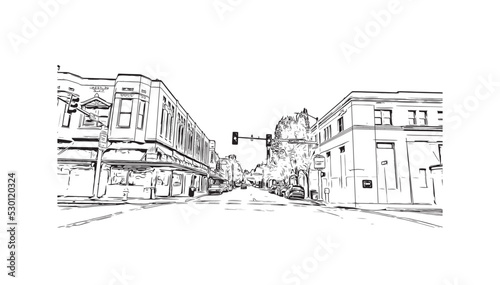 Building view with landmark of Olympia is the  city in Washington State. Hand drawn sketch illustration in vector.