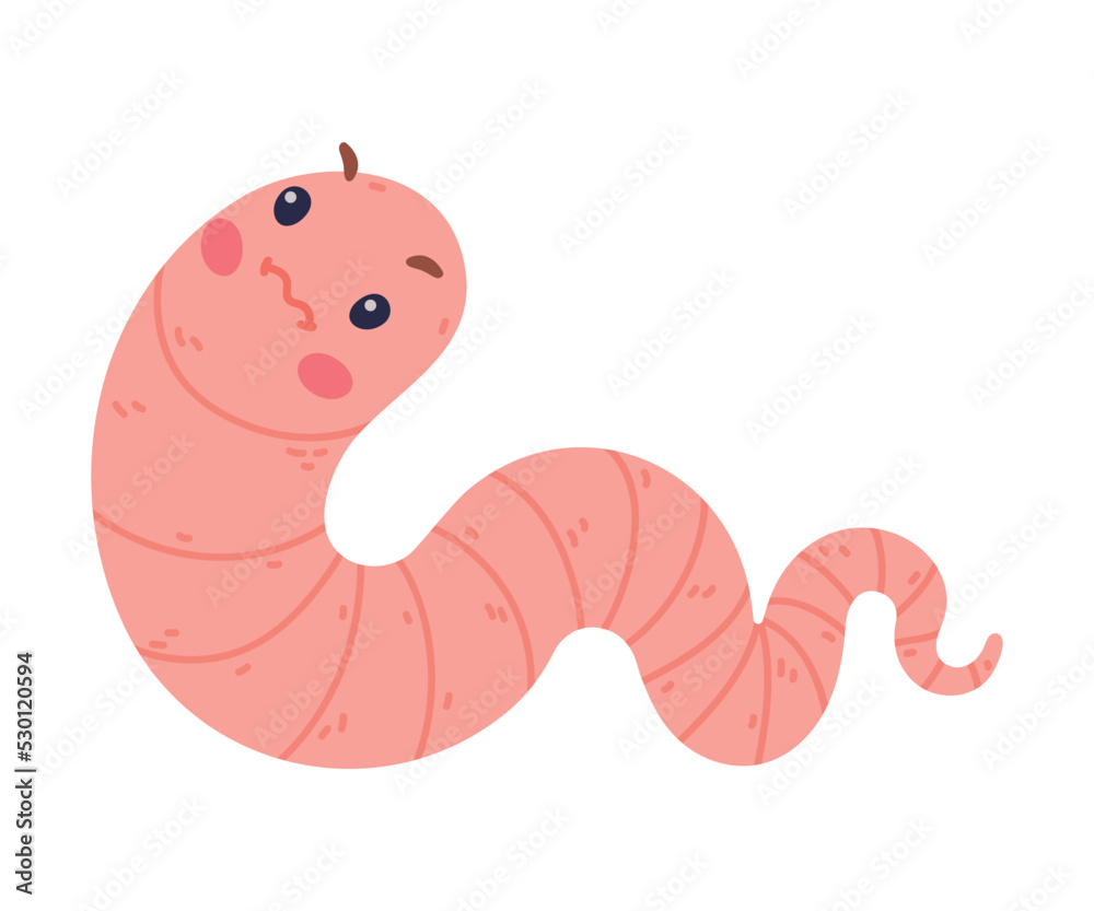 Fototapeta premium Funny Pink Worm Character with Long Tube Body Vector Illustration