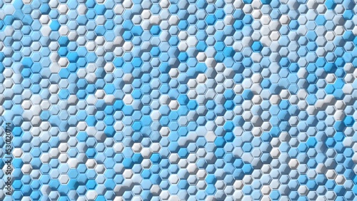 3D render of a field of different coloured hexagons