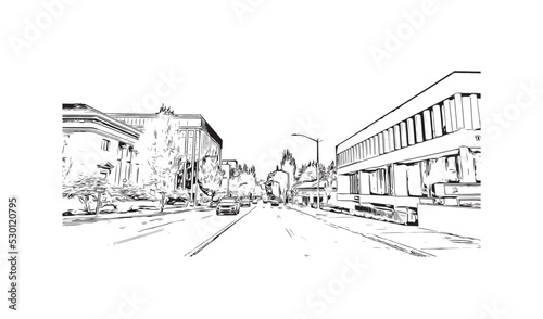 Building view with landmark of Olympia is the  city in Washington State. Hand drawn sketch illustration in vector.