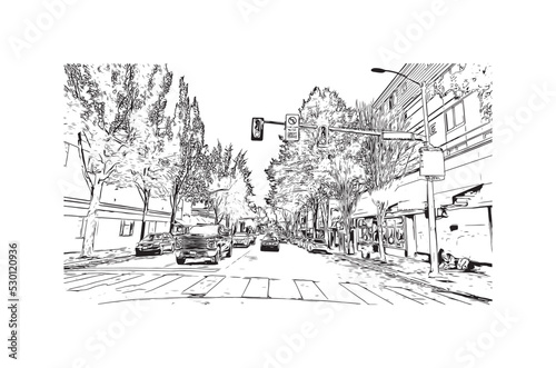 Building view with landmark of Olympia is the city in Washington State. Hand drawn sketch illustration in vector.