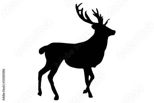 the figure of a deer is black on a white background