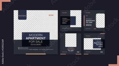 Real estate apartment and house for sale Instagram post template bundle 
