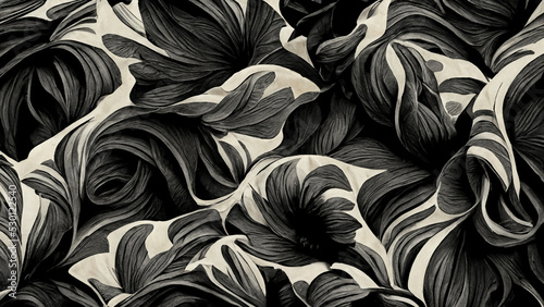 black floral distorted pattern mono tone illustration background