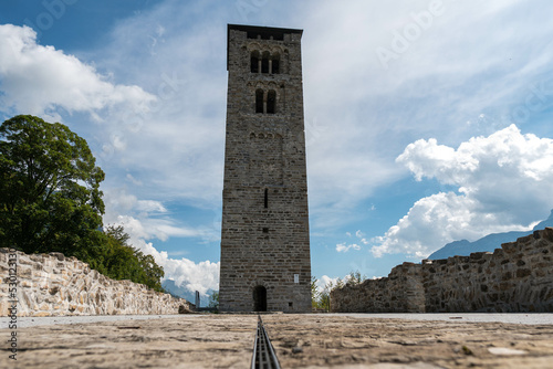 The Romanesque church of St. Peter. Ruins of the tower at Goldswil a stunning view over Interlaken, Switzerland photo