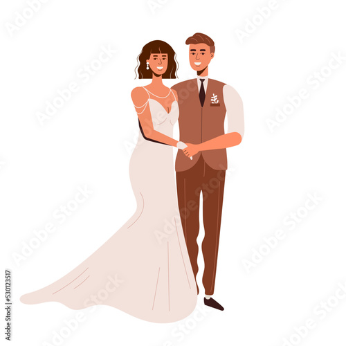 The bride in a white dress and the groom in a suit at the wedding. The wedding ceremony. A woman in a white dress