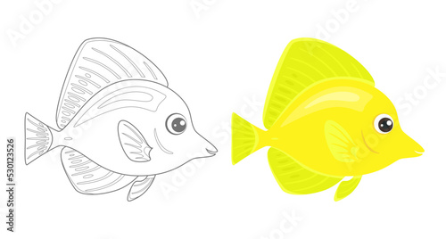 Photography Coloring page outline of cartoon yellow tang