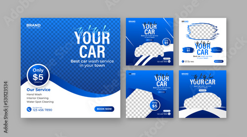 Bundle Car wash service square social media banner post template 