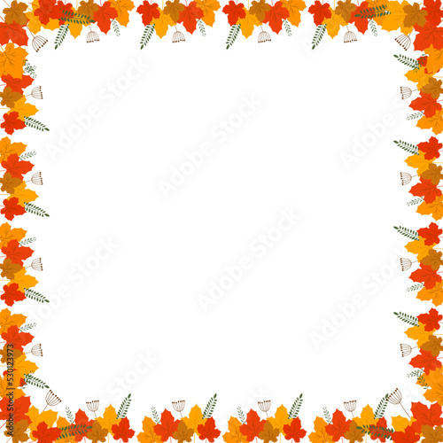 Autumn square frame with text Autumn for fall nature season greeting card or banner design.