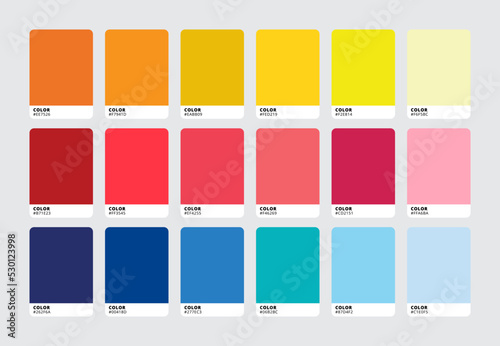 Modern color palette swatch set. Trendy colour catalog samples. Vector illustration