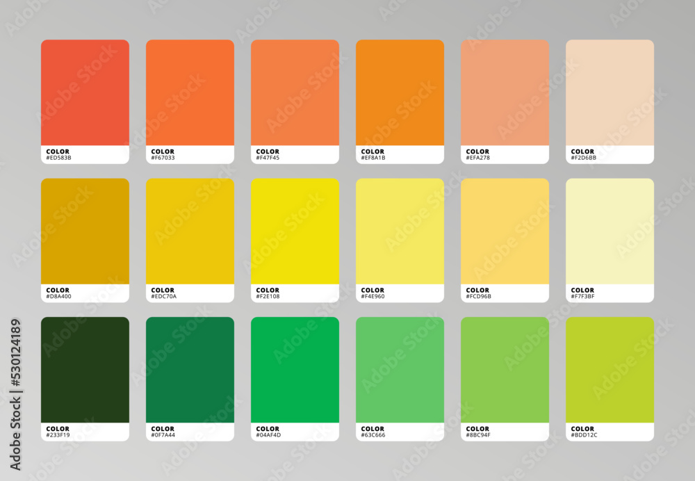 Vecteur Stock Modern color palette swatch set. Trendy orange yellow green  colour catalog samples. Vector illustration | Adobe Stock