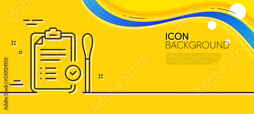 Nasal swab test passed line icon. Abstract yellow background. Report with cotton swab sign. Coronavirus testing symbol. Minimal nasal test line icon. Wave banner concept. Vector