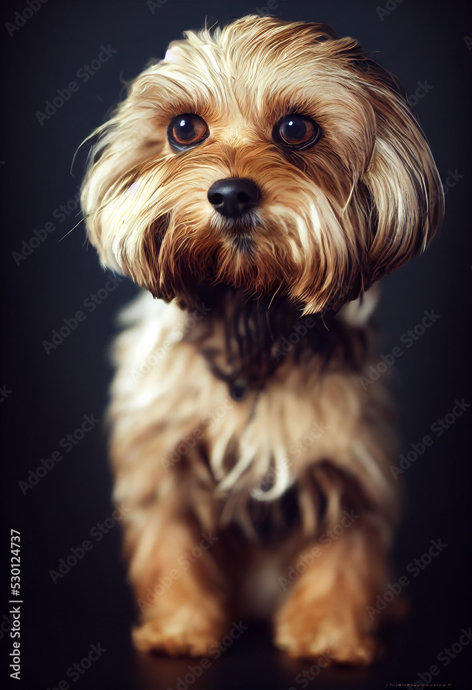 A digital painting portrait of a brown Yorkshire Terrier dog