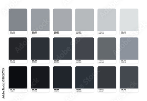 Trendy color palette swatch set. Dark colour catalog samples. Vector illustration