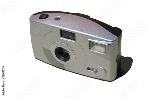 Disposable 35mm photo camera isolated over white background.