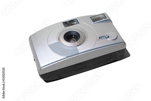 Disposable 35mm photo camera isolated over white background. photo