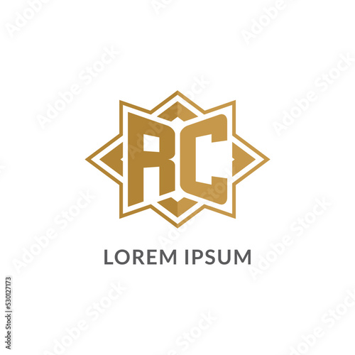 Initial letter RC logo monogram with eight point star style design ideas