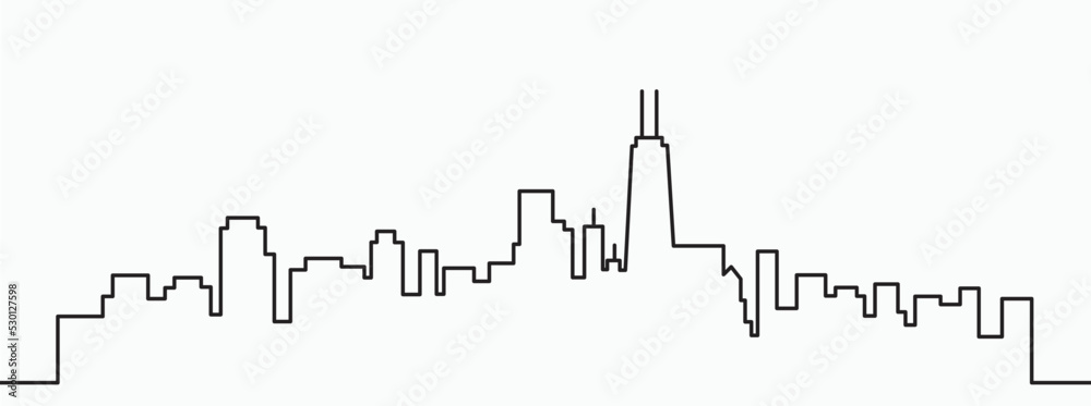 Fototapeta premium Modern City Skyline outline drawing on white background.