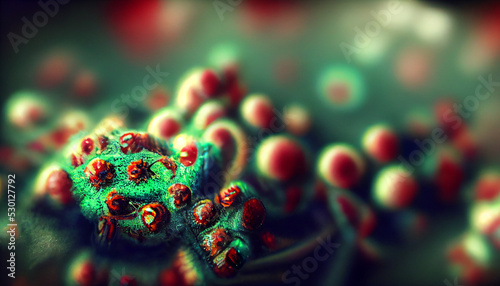 Microscopic view of viruses, focus ,close up