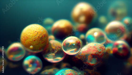 Holographic sphere, pearl and bubbles underwater.