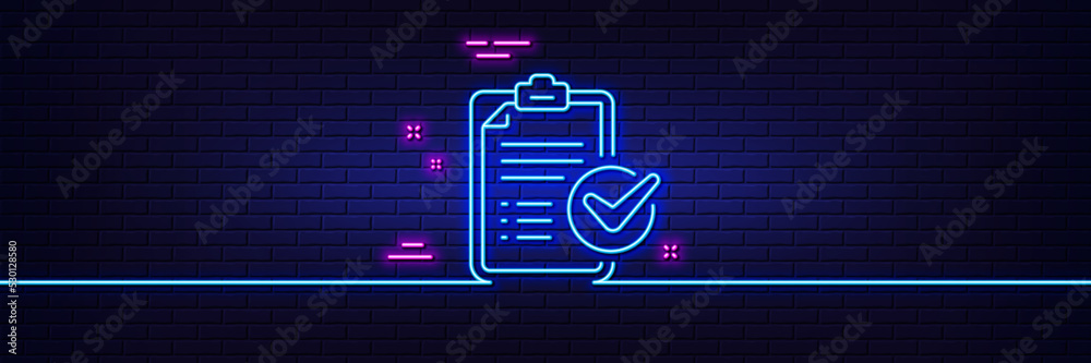 Neon light glow effect. Survey checklist line icon. Report sign. Business review symbol. 3d line neon glow icon. Brick wall banner. Survey checklist outline. Vector Neon light glow effect. Survey checklist line icon. Report sign. Business review symbol. 3d line neon glow icon. Brick wall banner. Survey checklist outline. Vector