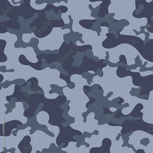  Abstract camouflage blue vector pattern, repeat background, trendy texture for textile.
