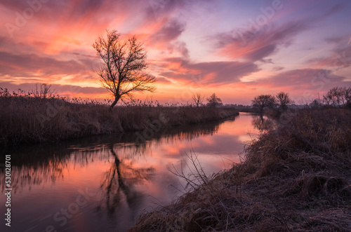 sunrise over the river, Krzna river in Poland