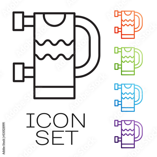 Black line Heated towel rail icon isolated on white background. Set icons colorful. Vector