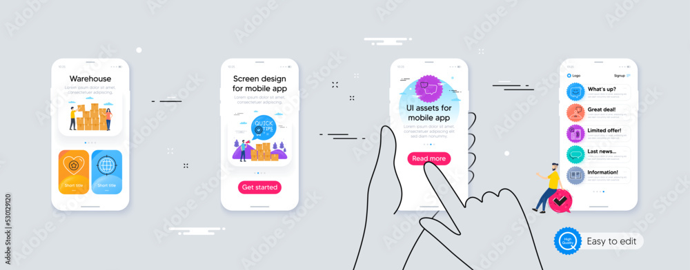 Outline set of Speech bubble, Messenger and Interview line icons for web application. Phone ui interface. Include Quick tips, Education, Parking payment icons. Vector Outline set of Speech bubble, Messenger and Interview line icons for web application. Phone ui interface. Include Quick tips, Education, Parking payment icons. Vector