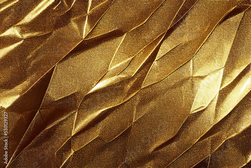 Gold texture background, abstract golden creased foil texture, 3d illustration