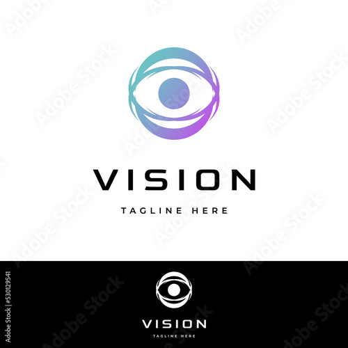 vision logo, cyber technology eye. modern minimalist vector logo design