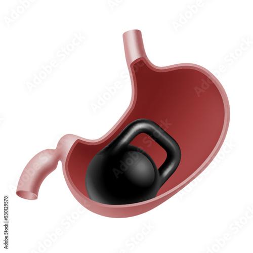 Stomach heaviness with heavy weight dumbbell inside. Digestive system problem.