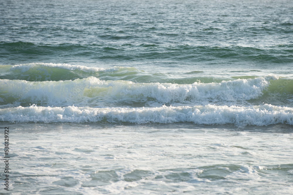 Fototapeta premium Ocean background, sea wallpaper. Tropical beach, paradise shore with blue water background.