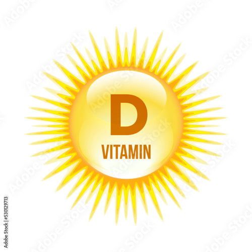 Vitamin D Icon on bright yellow Sun. Health care.