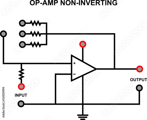 Non Inverting Op-Amp circuit. Suitable for any content about education and technology. photo