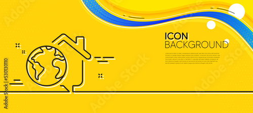 Work at home line icon. Abstract yellow background. Outsource job sign. Remote office symbol. Minimal work home line icon. Wave banner concept. Vector