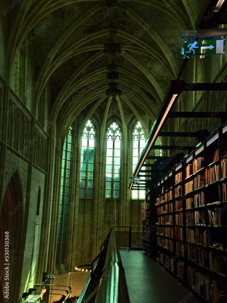 Maastricht, The Netherlands - July 2022: Visit the beautiful city of Maastricht - View of a magnificent library in a Dominican church	