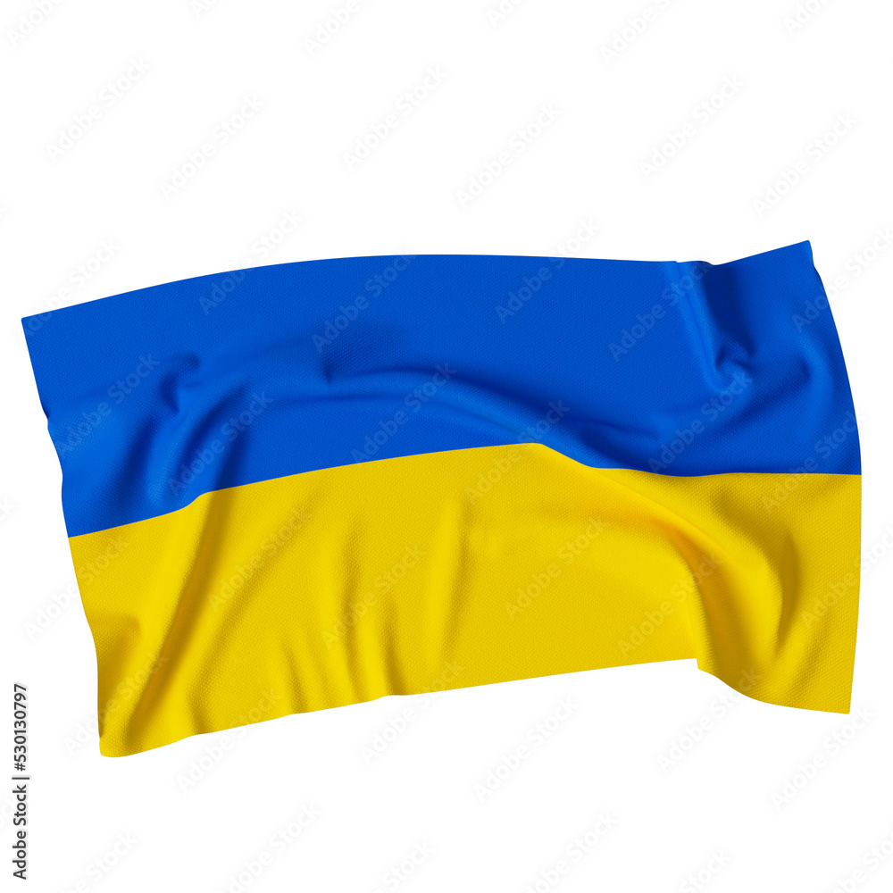 3d rendering of official Ukraine flag. Blue and yellow colors. National symbol. Isolated on transparent background symbol. Wavy fabric texture. Realistic look 3d rendering of official Ukraine flag. Blue and yellow colors. National symbol. Isolated on transparent background symbol. Wavy fabric texture. Realistic look