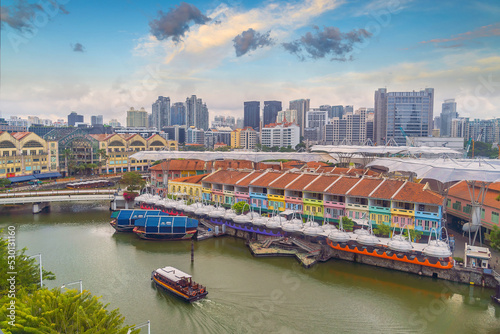 Photography Aerial view cityscape of Clarke Quay, Singapore city skyline