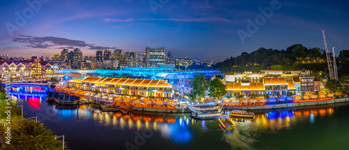 Fotografia Aerial view cityscape of Clarke Quay, Singapore city skyline