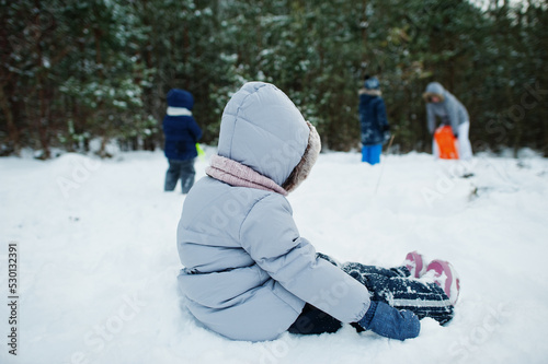 Children in winter nature. Outdoors in snow.