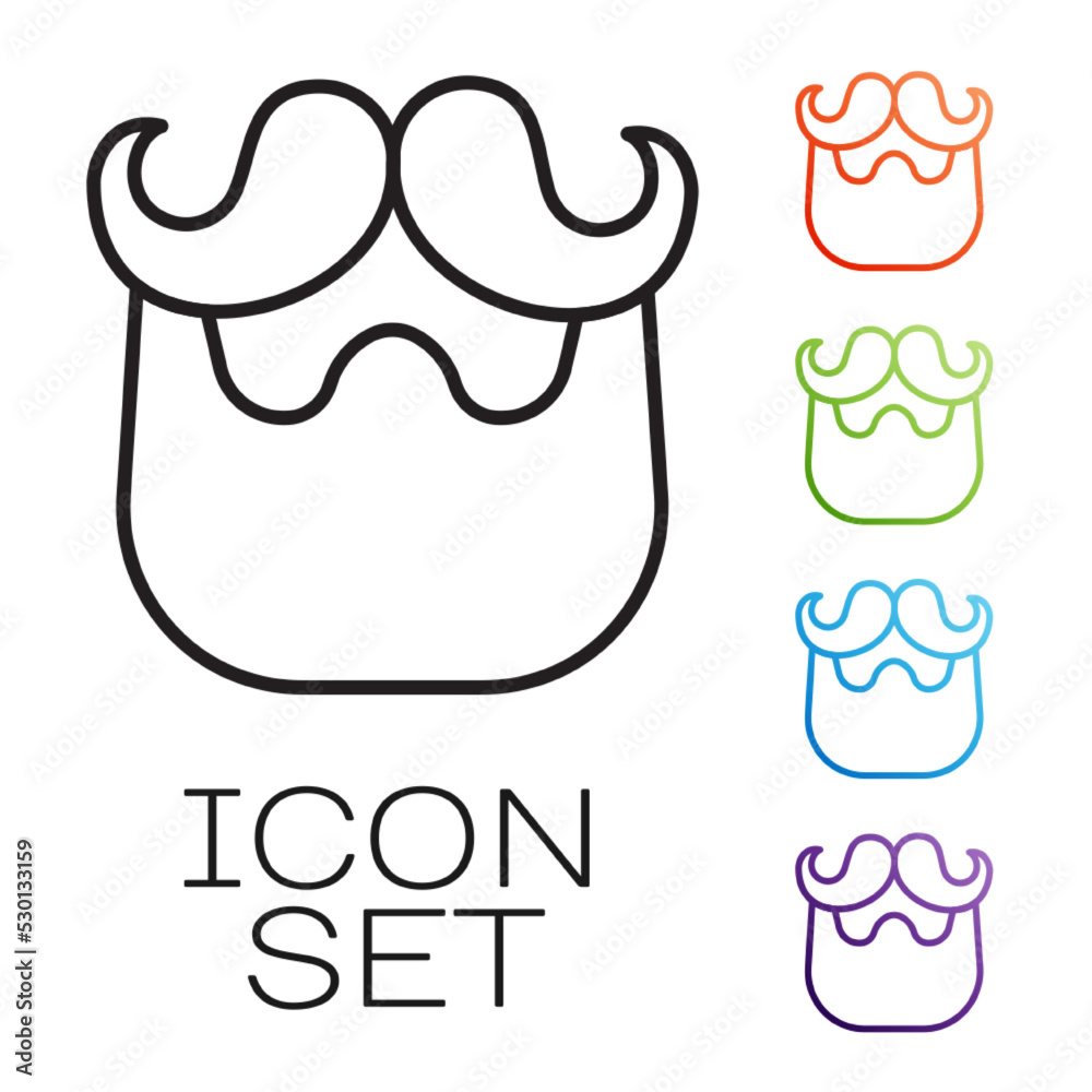 Black line Mustache and beard icon isolated on white background. Barbershop symbol. Facial hair style. Set icons colorful. Vector Black line Mustache and beard icon isolated on white background. Barbershop symbol. Facial hair style. Set icons colorful. Vector